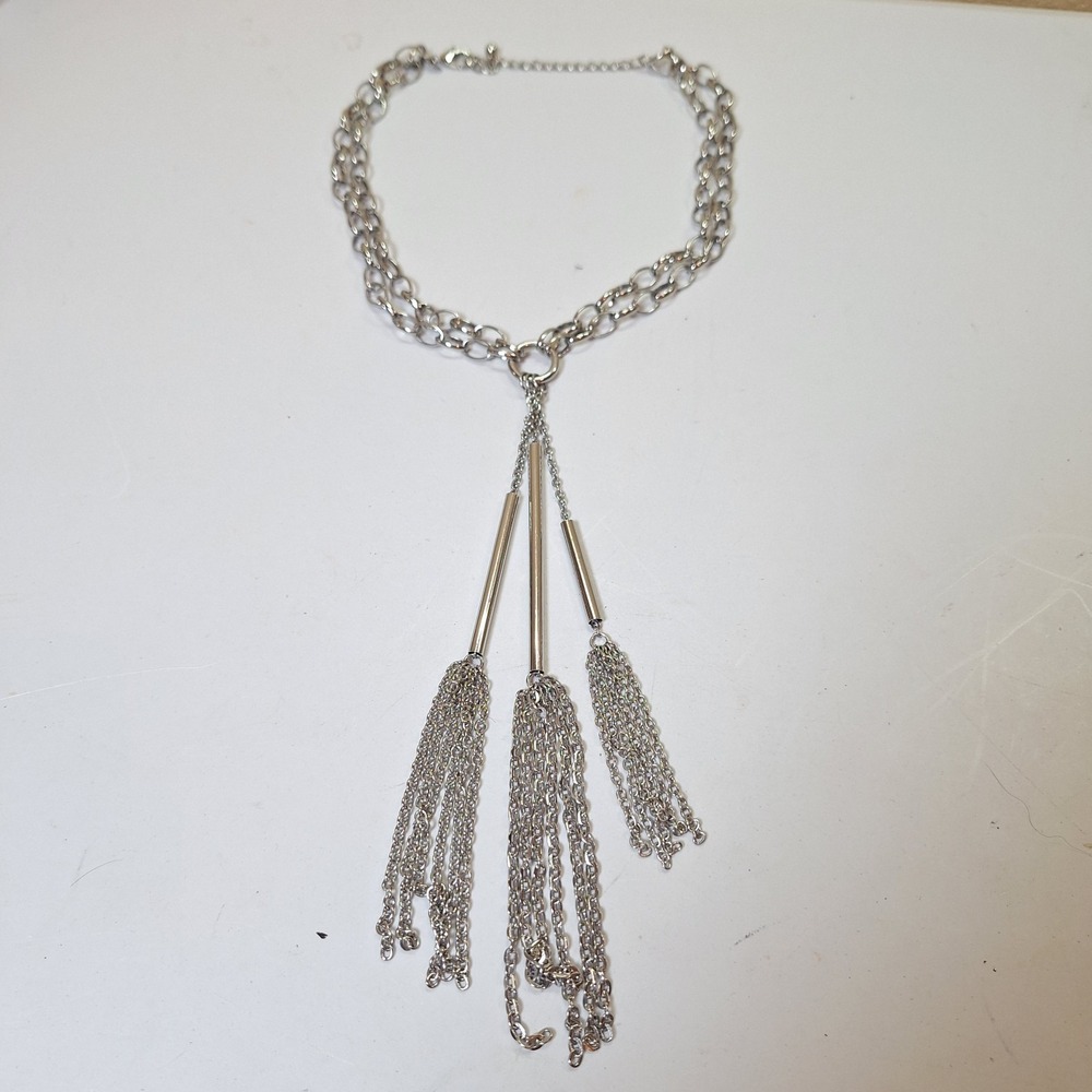 Chico's‎ Silver Tone Chain Tassel Statement Necklace Layered Modern Retro Boho